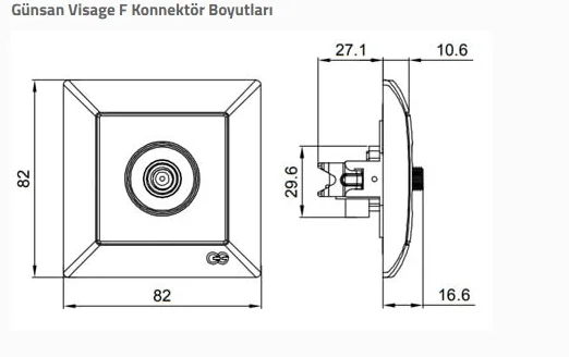 1 Adet Günsan Visage Beyaz TV Priz Sonlu F Konnektörlü Çerçevesiz