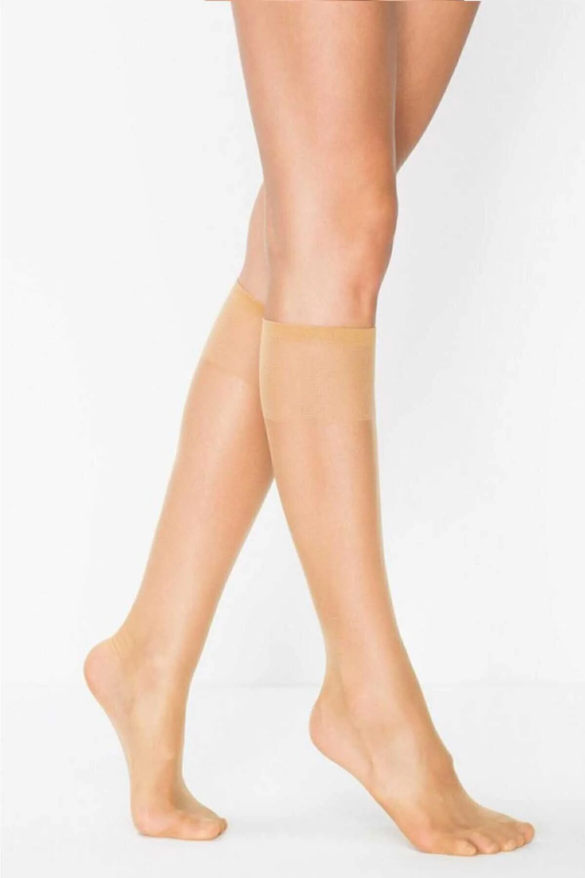 1 Adet Kadın Diz Altı Parlak Fit 15 Denye Çorap Ten