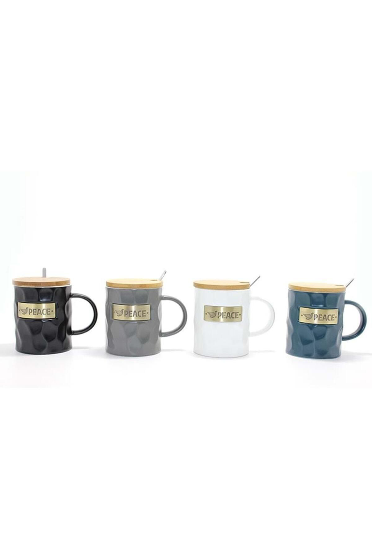 Wellumin 1 Adet Kapaklı Porselen Kupa Bardak Alk1261