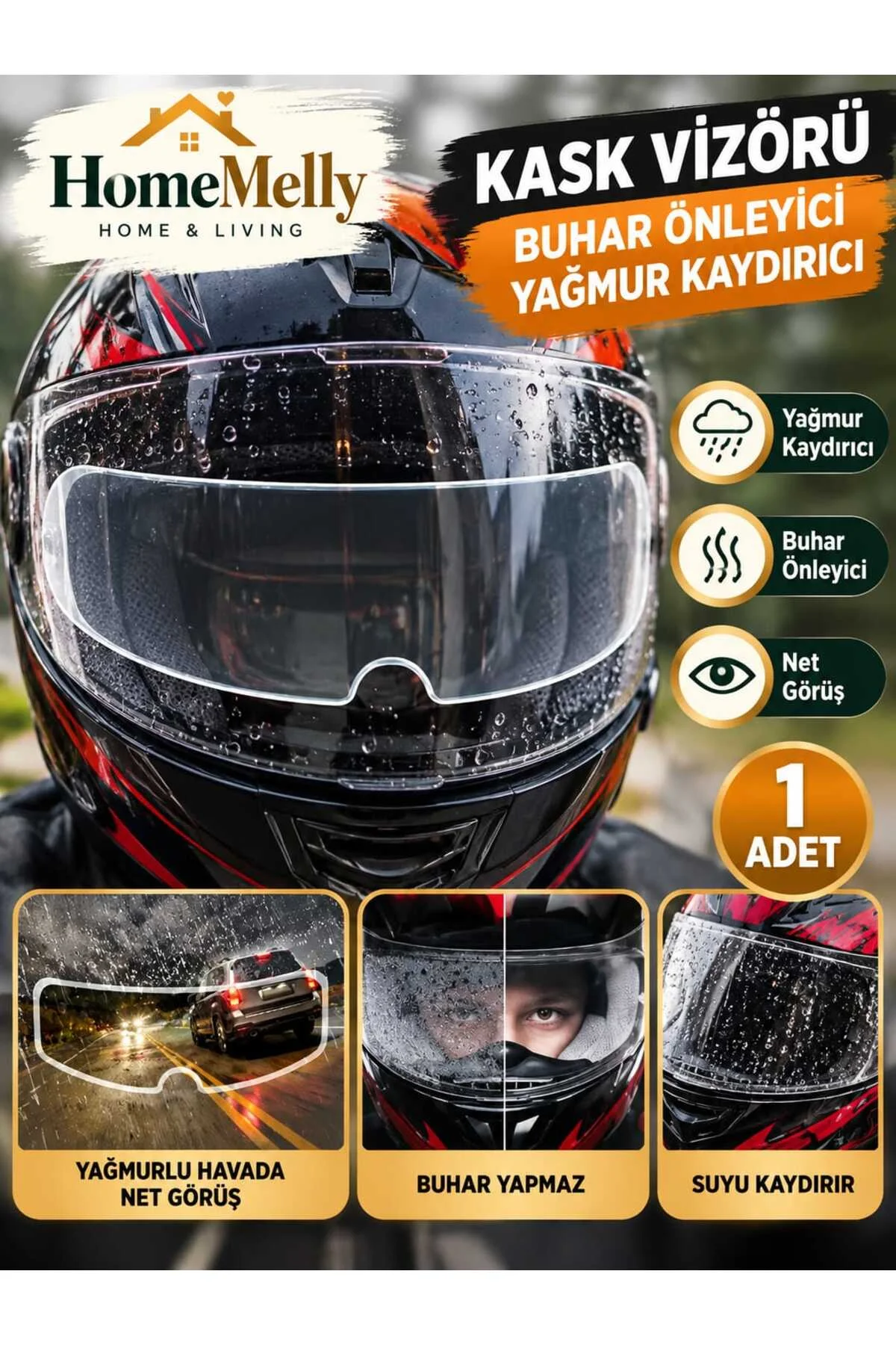 1 Adet Kask Vizörü İçin Yağmur ve Buğu Engelleyici Film