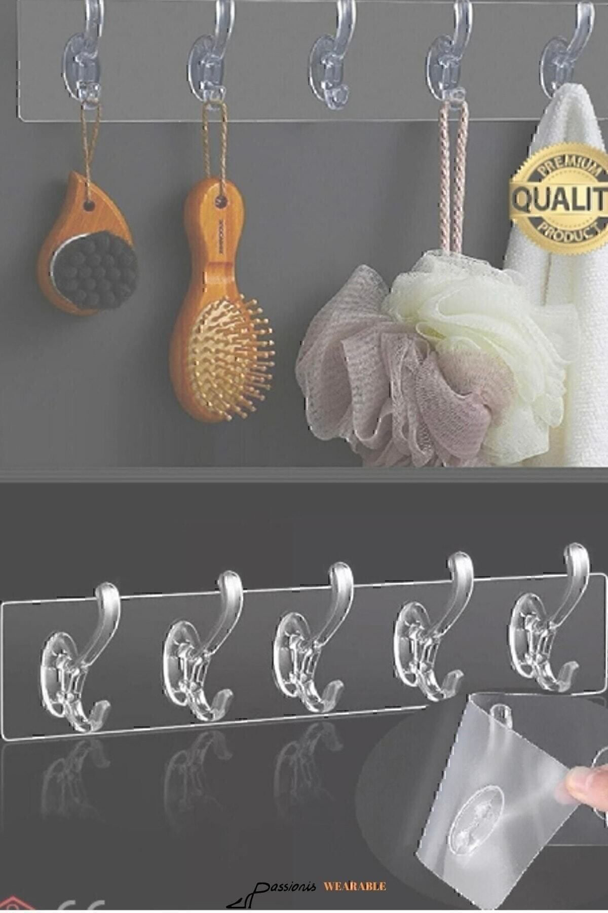 1 Adet Kendinden Yapışkanlı Güçlü Şeffaf 5li Askılık - Kapı Arkas