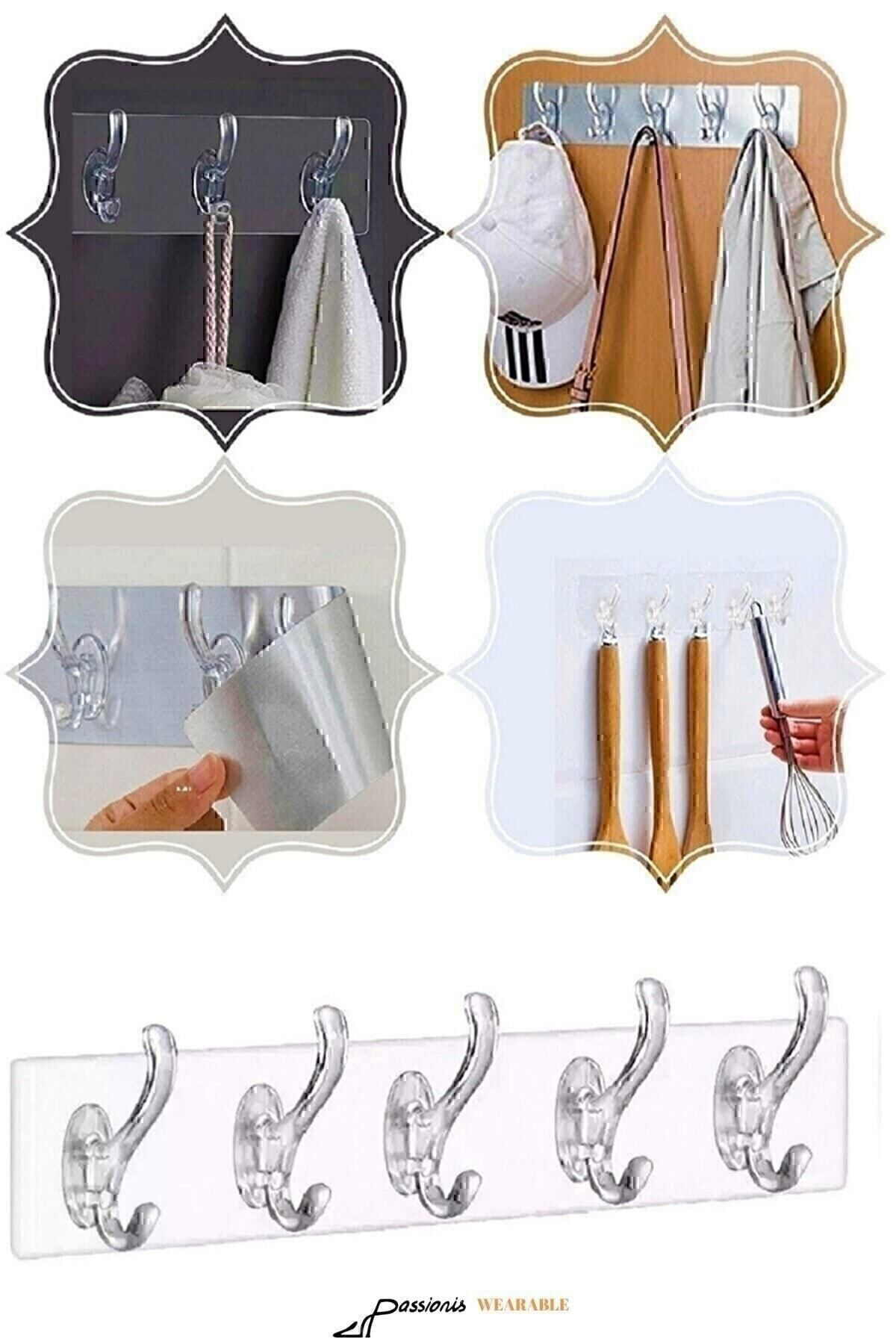 1 Adet Kendinden Yapışkanlı Güçlü Şeffaf 5li Askılık - Kapı Arkas