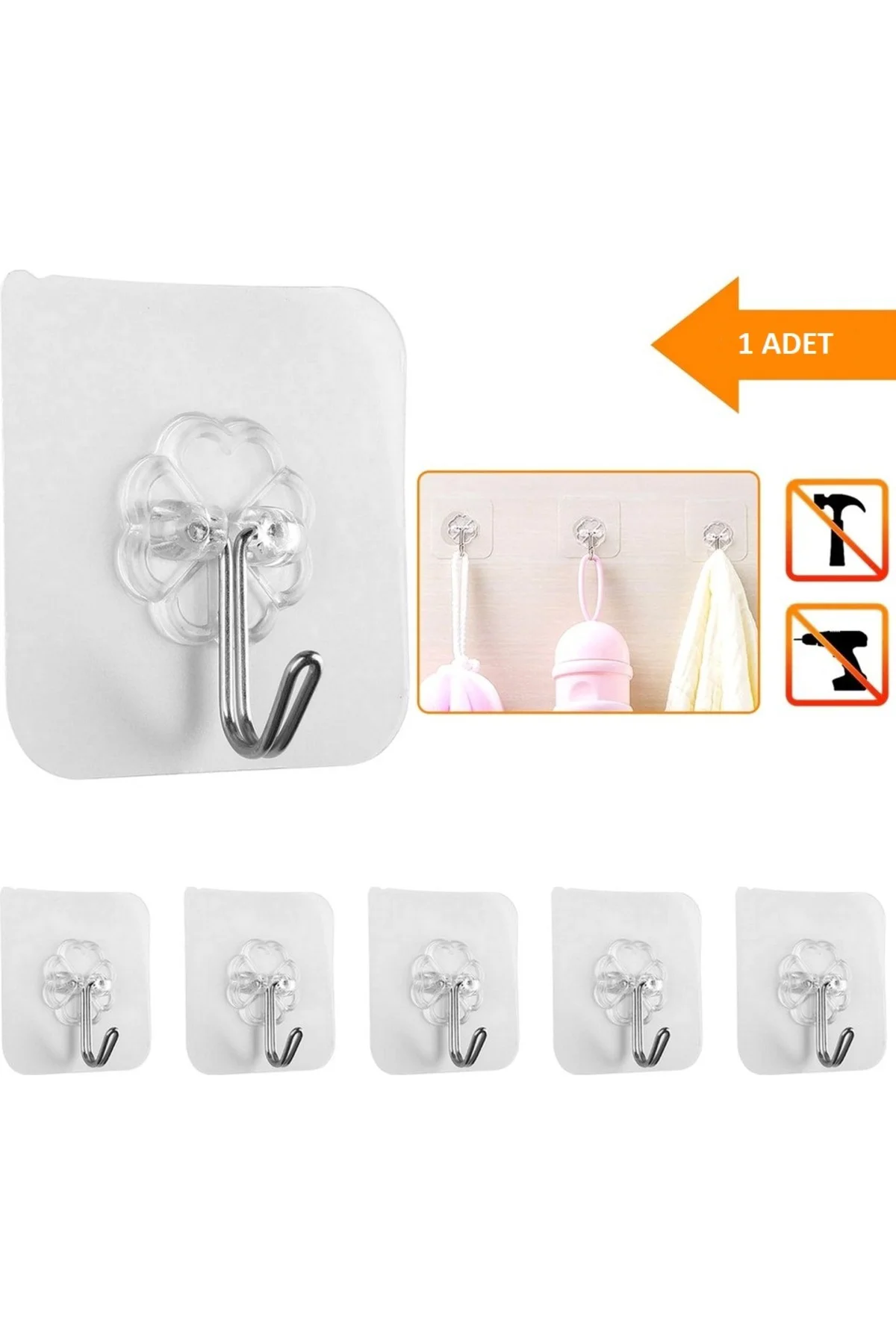 1 Adet Kendinden Yapışkanlı Şeffaf Duvar Askısı – 6x6 cm Güçlü Ka