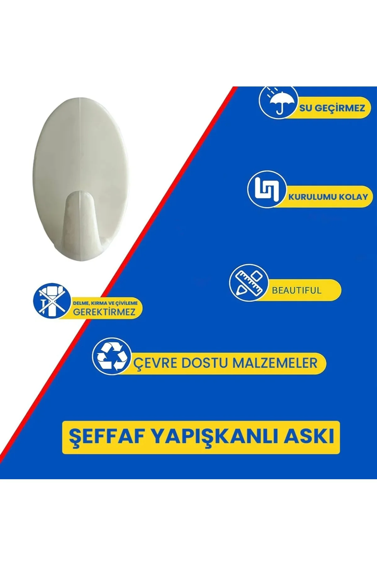 1 Adet Kendinden Yapışkanlı Oval Krem Renkli Mutfak veya Banyo Askısı