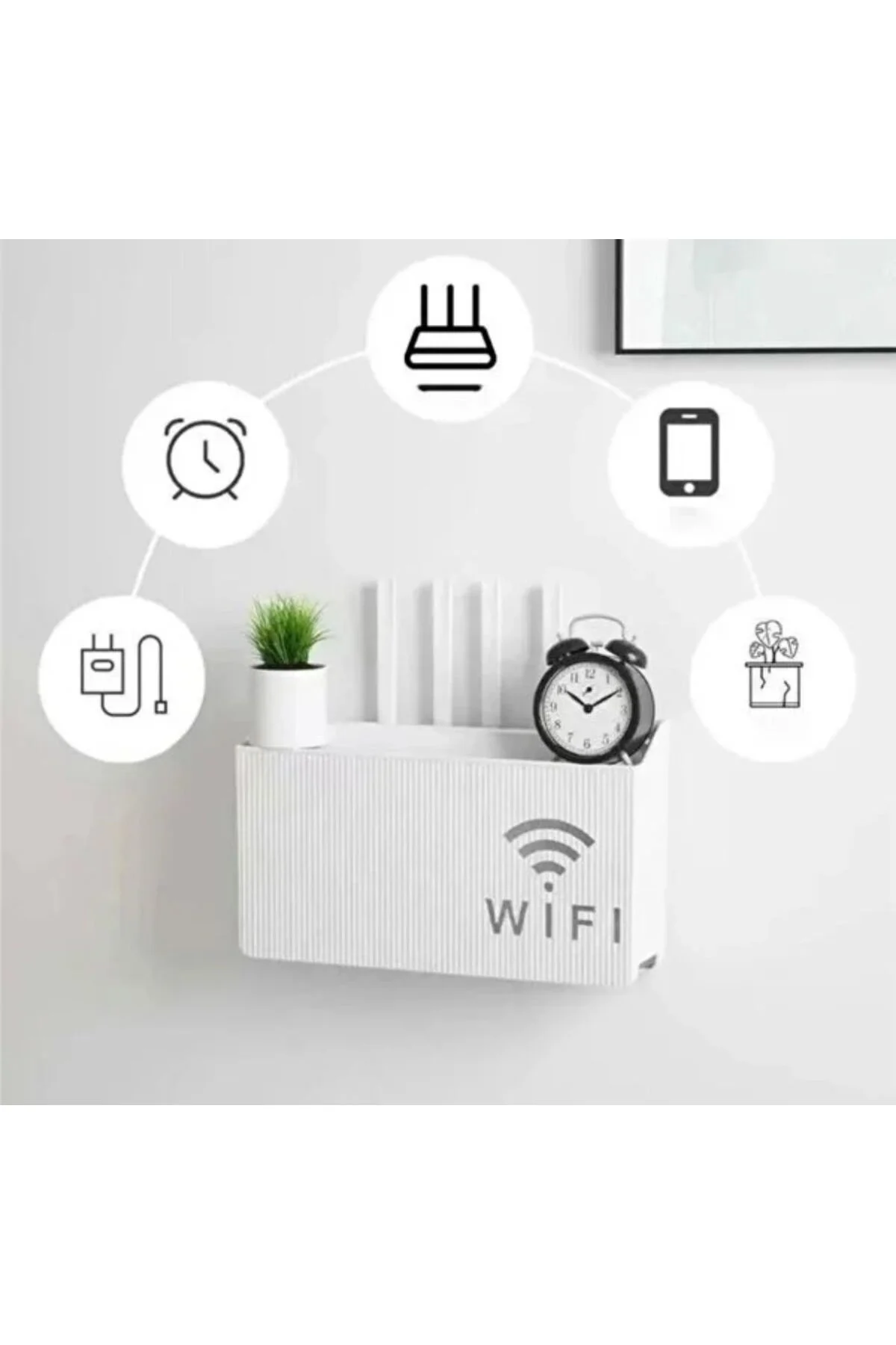1 Adet Krem Renkli Duvara Monte Edilebilir Modem Saklama Kutusu