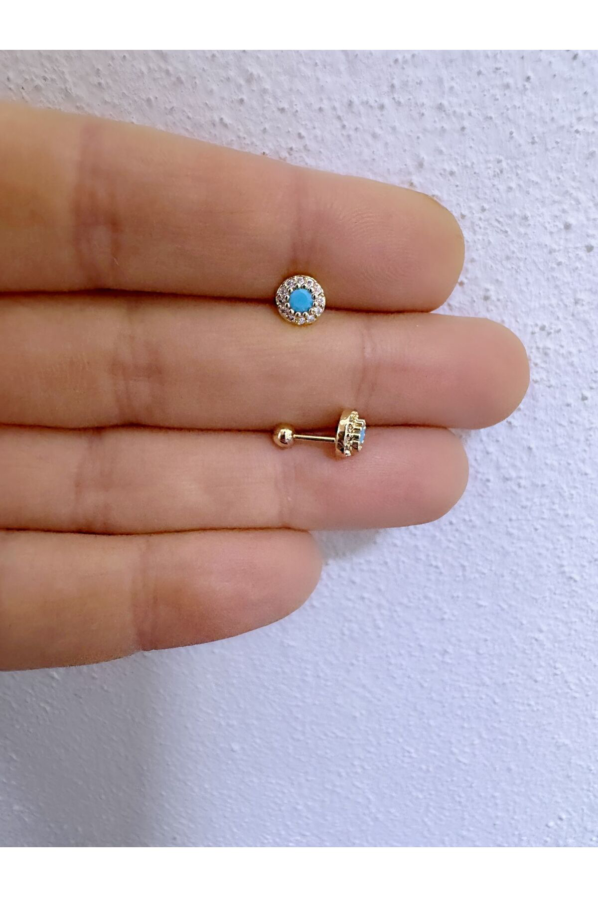 1 ADET MAVİ ZİRKON TAŞLI TRAGUS HELİX LOBE UYUMLU PİERCİNG