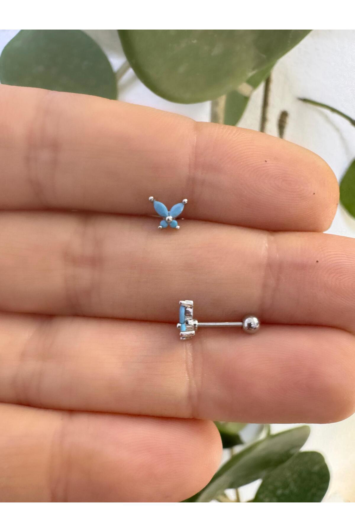 1 ADET MAVİ ZİRKON TAŞLI KELEBEK TRAGUS HELİX KIKIRDAK LOBE UYUML
