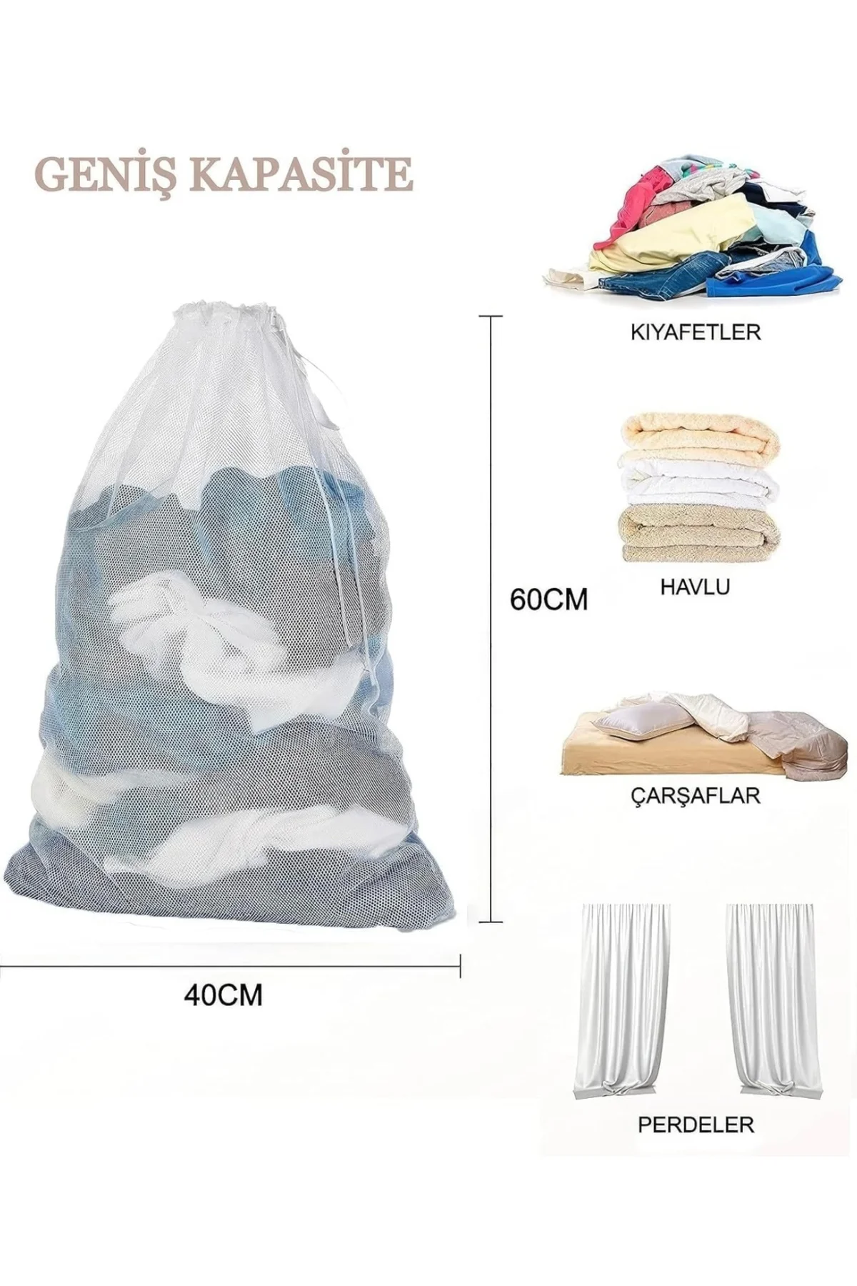 1 Adet Mini Çamaşır Yıkama Filesi 40X60 cm Çamaşır Yıkama Torbası