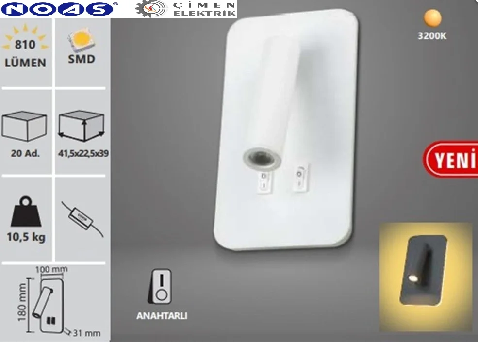 1 Adet Noas YL85 1732 Beyaz Kasa Ronda Led Dekoratif Aplik 3+7W 3200K Gün Işığı Fiyatı, Yorumları ve Özellikleri