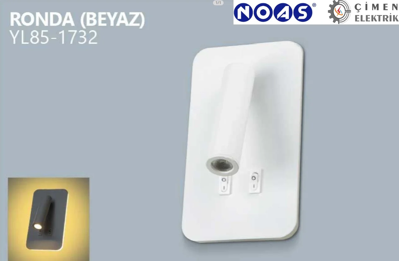 1 Adet Noas YL85 1732 Beyaz Kasa Ronda Led Dekoratif Aplik 3+7W 3200K Gün Işığı