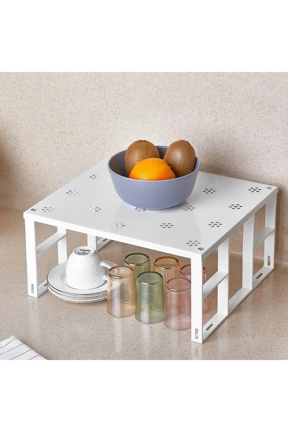 1 Adet Organizers Büyük Dolap İçi Düzenleyici Metal Raf, Bardak R