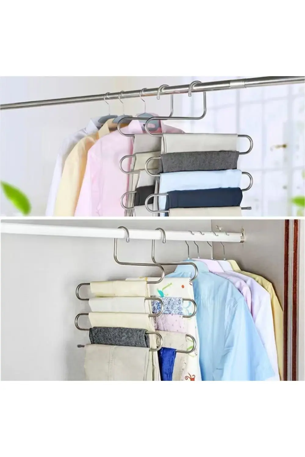 1 Adet Pantalon Askısı Metalik Dolap İçi Akıllı Krom Askı Çok Kat