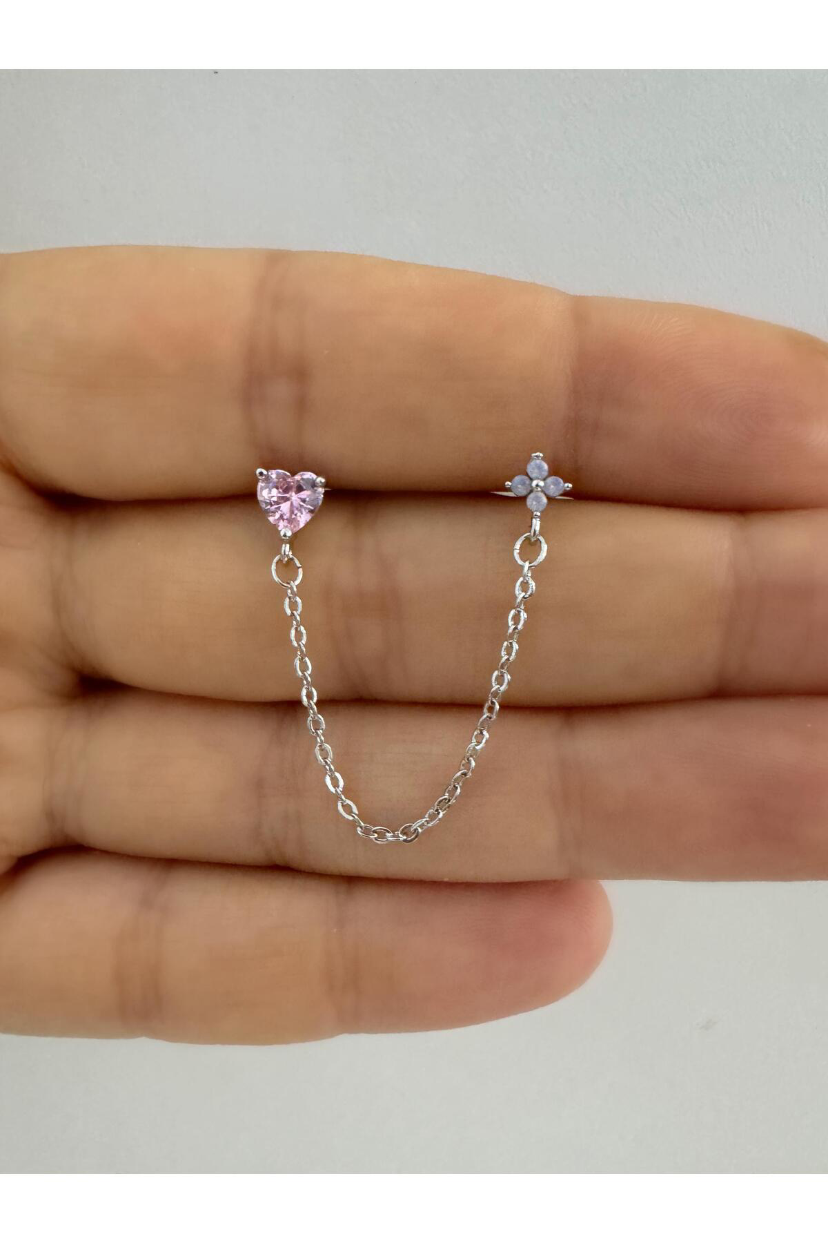 1 ADET PEMBE KALPLİ MAVİ ÇİÇEKLİ ZİNCİR BAĞLANTILI HELİX KIKIRDAK