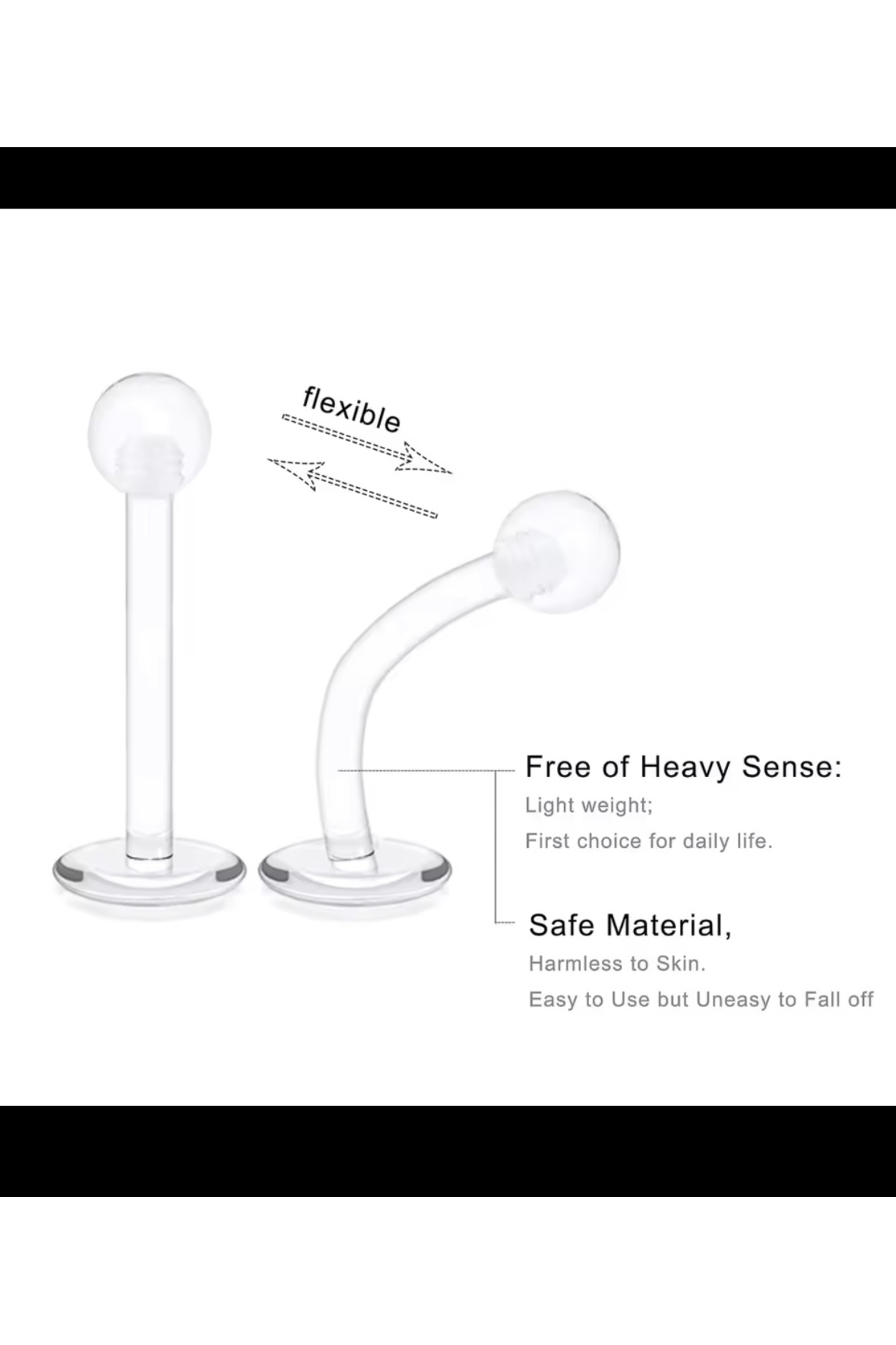 1 adet şeffaf bioplast labret silikon piercing