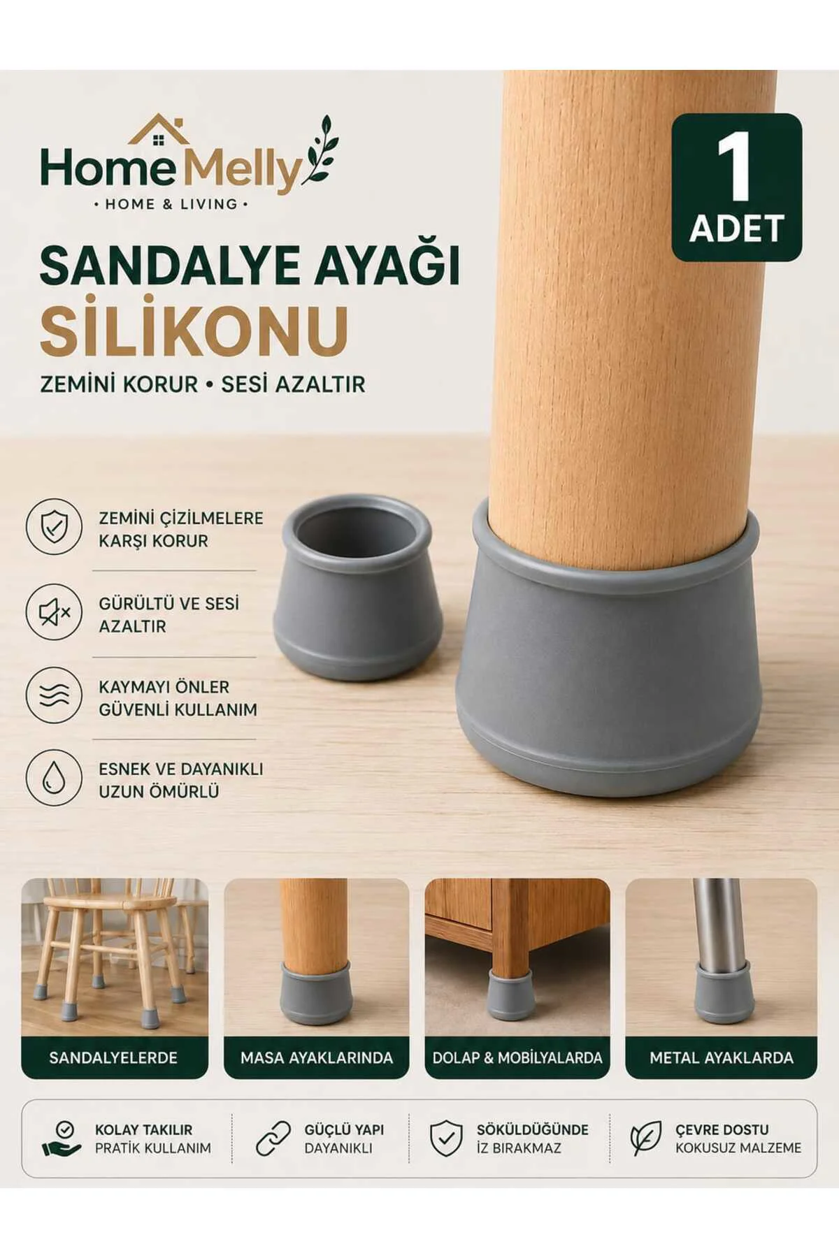 1 Adet Silikon Sandalye Ayak Koruyucu Kaydırmaz Zemin Çizilmez Masa Mobilya Ayağı Koruma