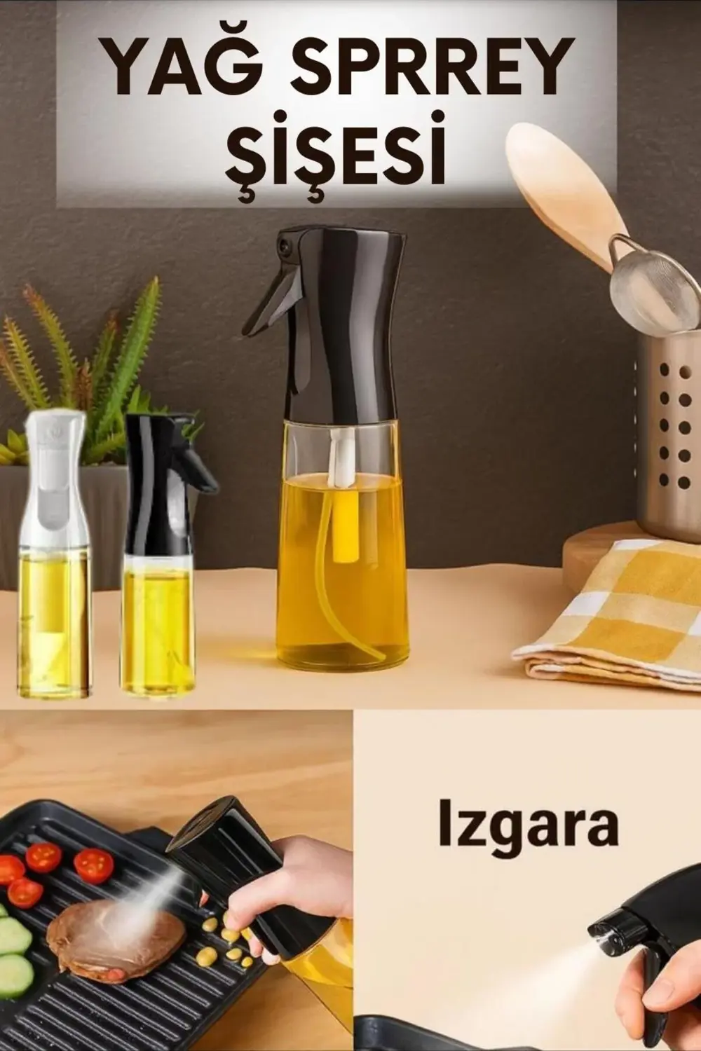 1 adet Yağ Sprey Şişesi – Cam Gövdeli Püskürtme Başlıklı Yağlık (