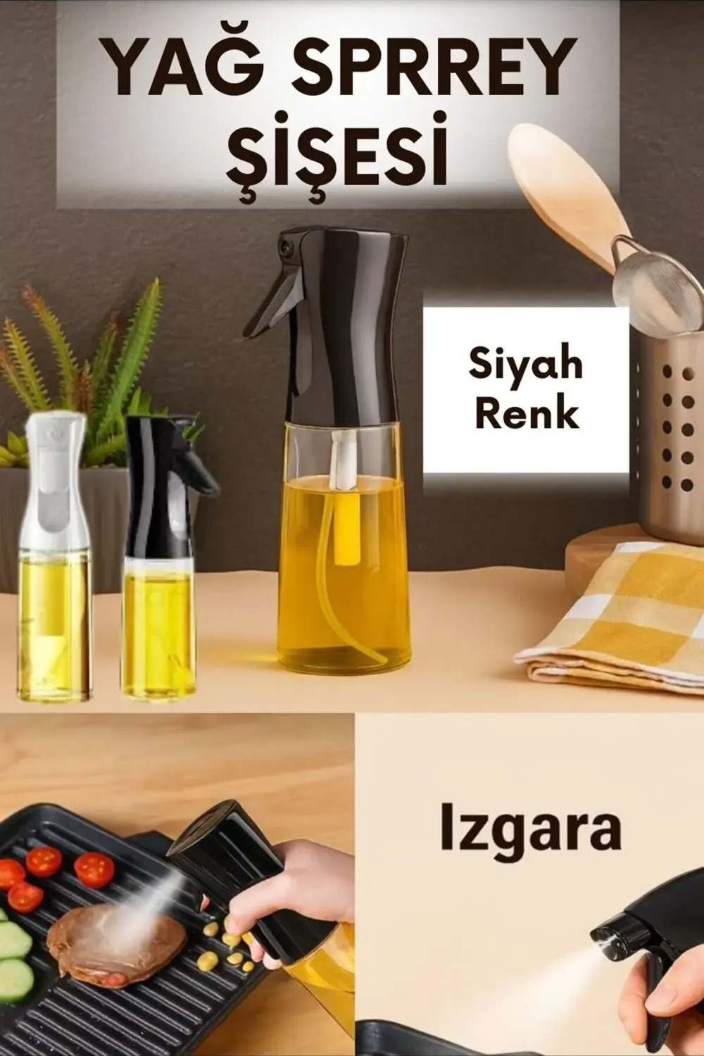 1 adet Yağ Sprey Şişesi – Cam Gövdeli Püskürtme Başlıklı Yağlık (