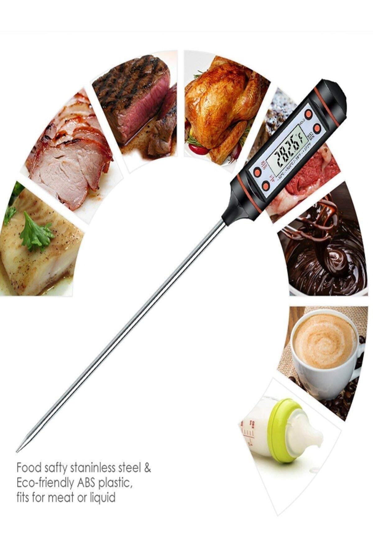 1 Adet Yemek Gıda Termometresi Gıda Yemek Sıcaklık Ölçer Dijital 