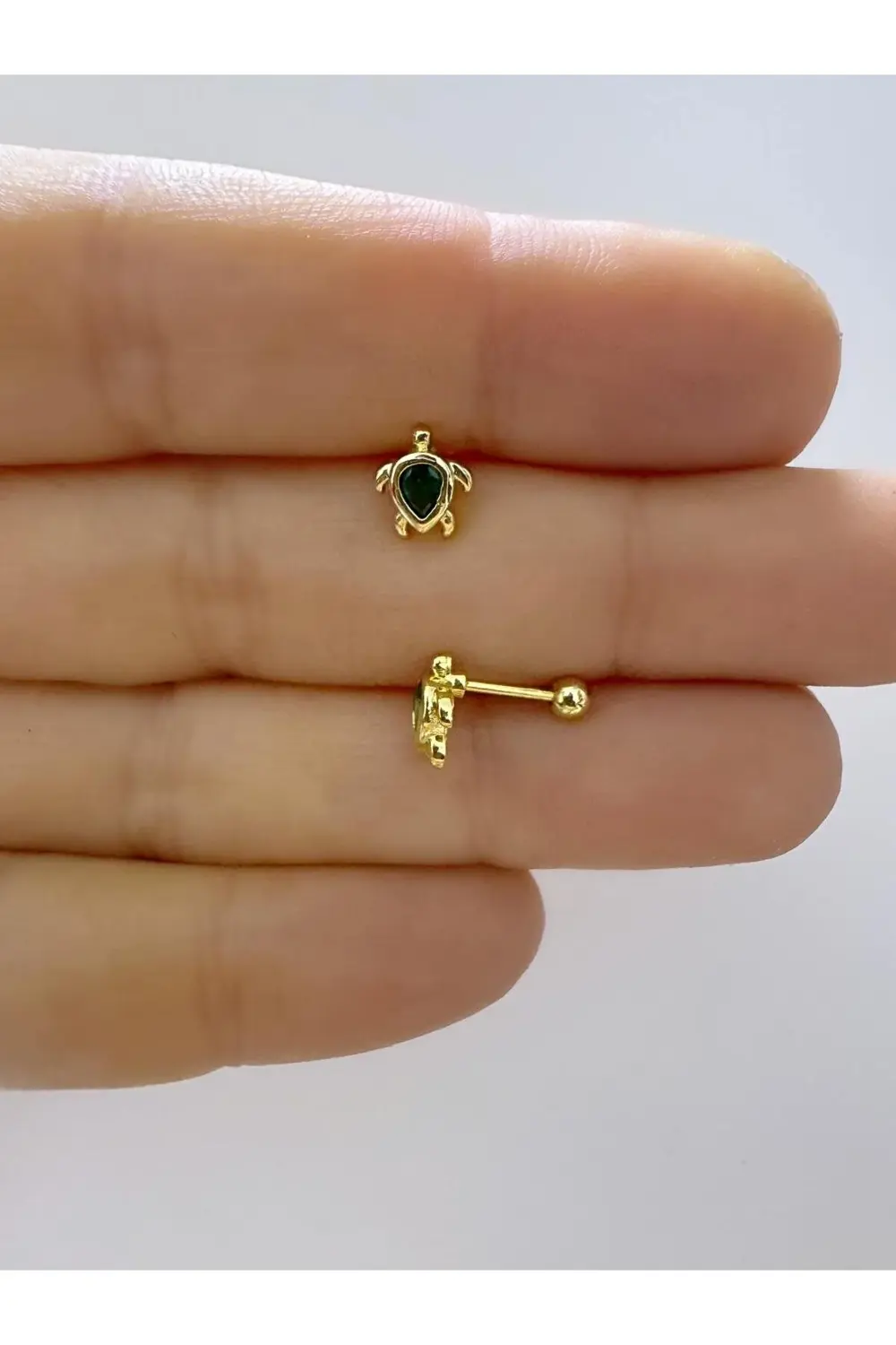 1 adet yeşil zirkon taşlı kaplumbağa tragus helix lobe uyumlu pie