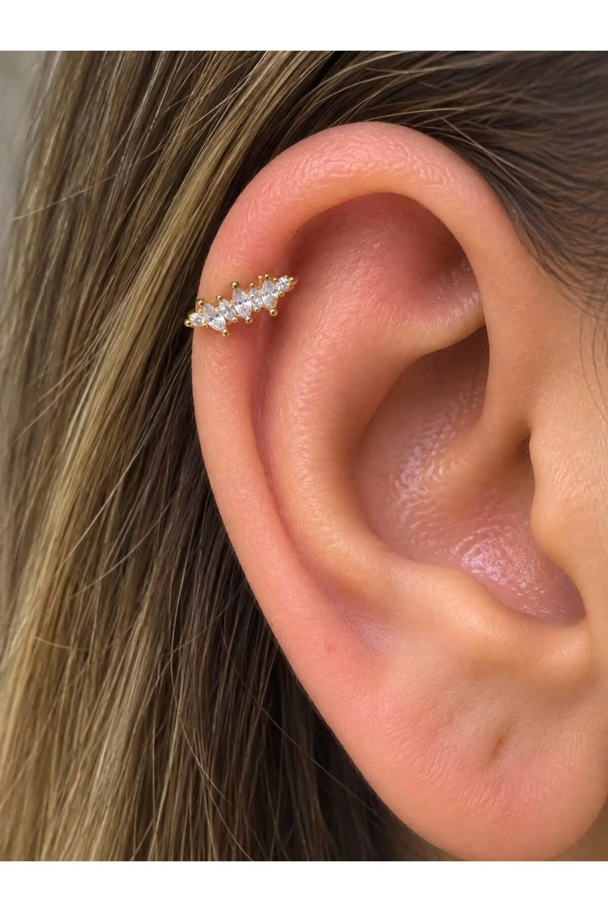1 ADET ZARİF ZİRKON TAŞLI HELİX TRAGUS LOBE UYUMLU PİERCİNG