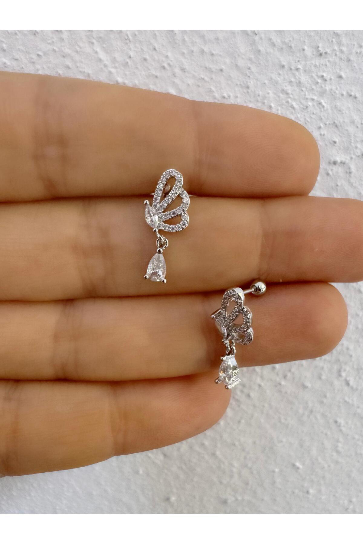 1 adet zirkon taşlı damla sallantılı SOL kulak uyumlu tragus kıkı