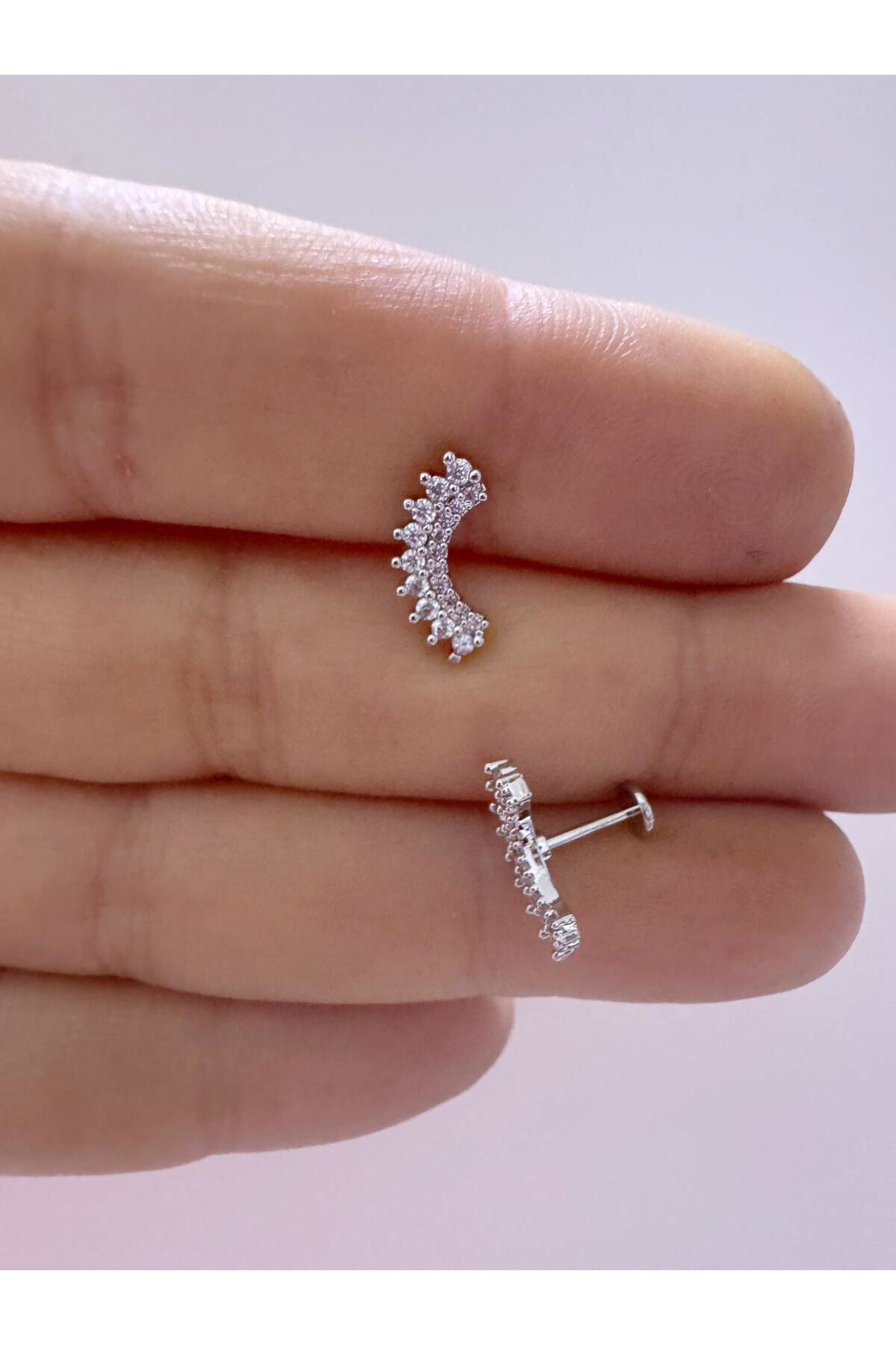 1 adet zirkon taşlı helix conch uyumlu piercing