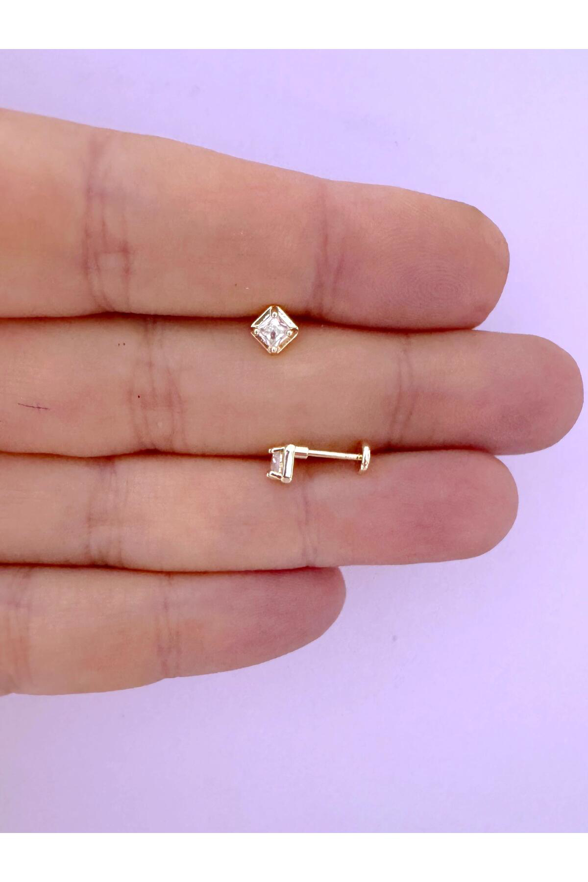 1 ADET ZİRKON TAŞLI ZARİF TRAGUS HELİX LOBE UYUMLU PİERCİNG KÜPE