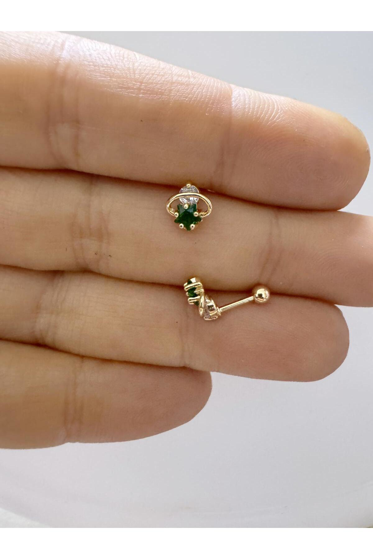 1 adet zirkon taşlı yıldızlı tragus helix lobe uyumlu piercing