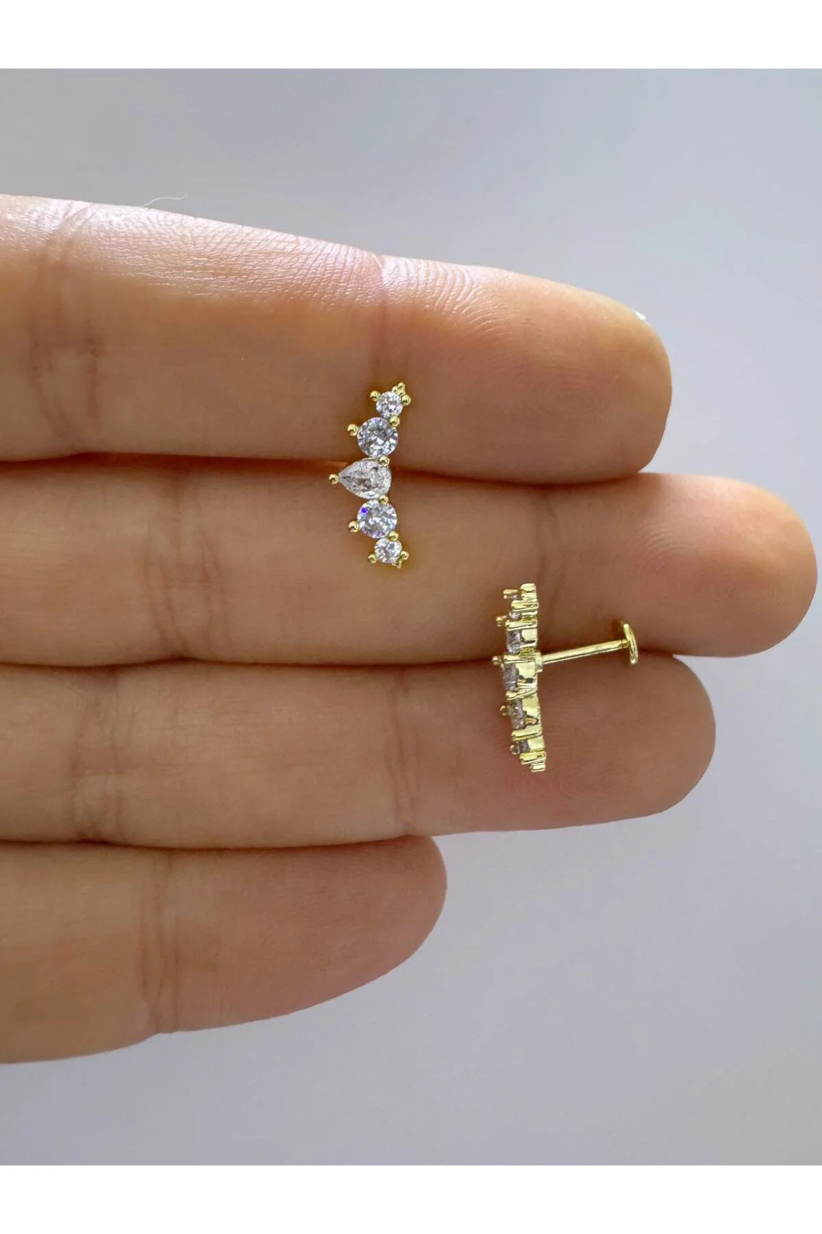 1 adet zirkon taşlı çelik helix conch uyumlu piercing