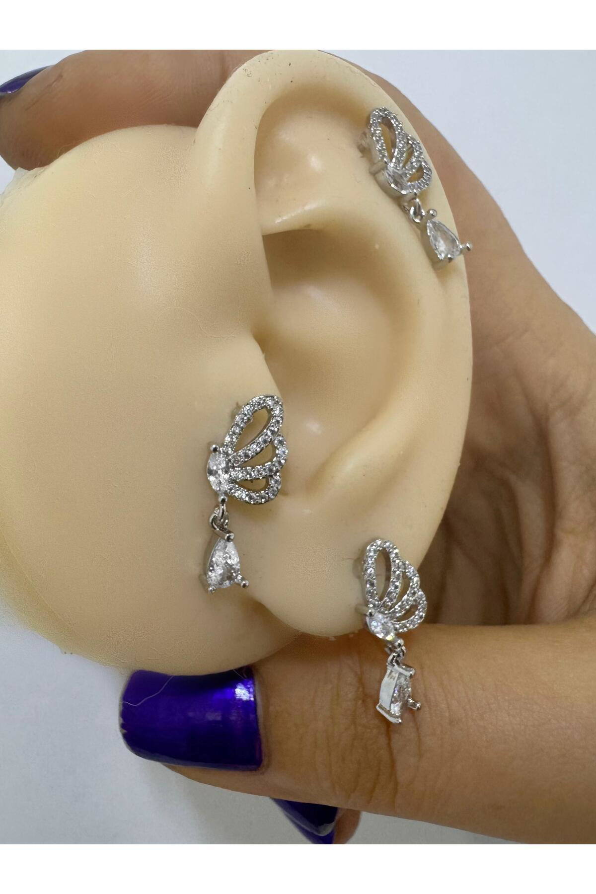 1 adet zirkon taşlı damla sallantılı SOL kulak uyumlu tragus kıkı