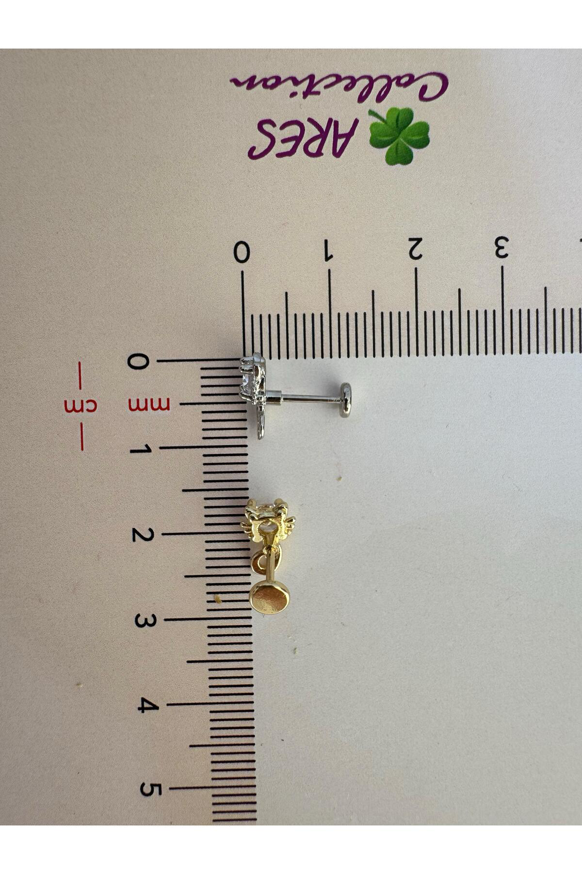 1 ADET ZİRKON TAŞLI KEDİ FİGÜRLÜ ÇELİK ARKASI DÜZ ÖNDEN TAKMALI TRAGUS HELİX PİERCİNG