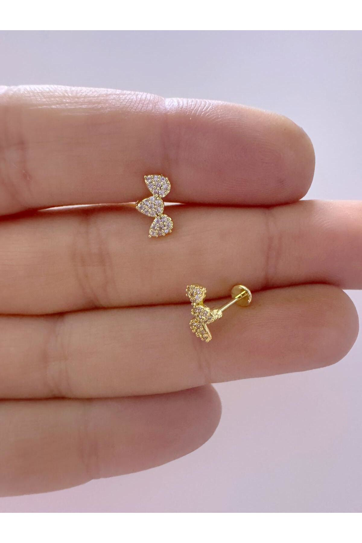 1 adet zirkon taşlı tragus helix conch lobe uyumlu piercing