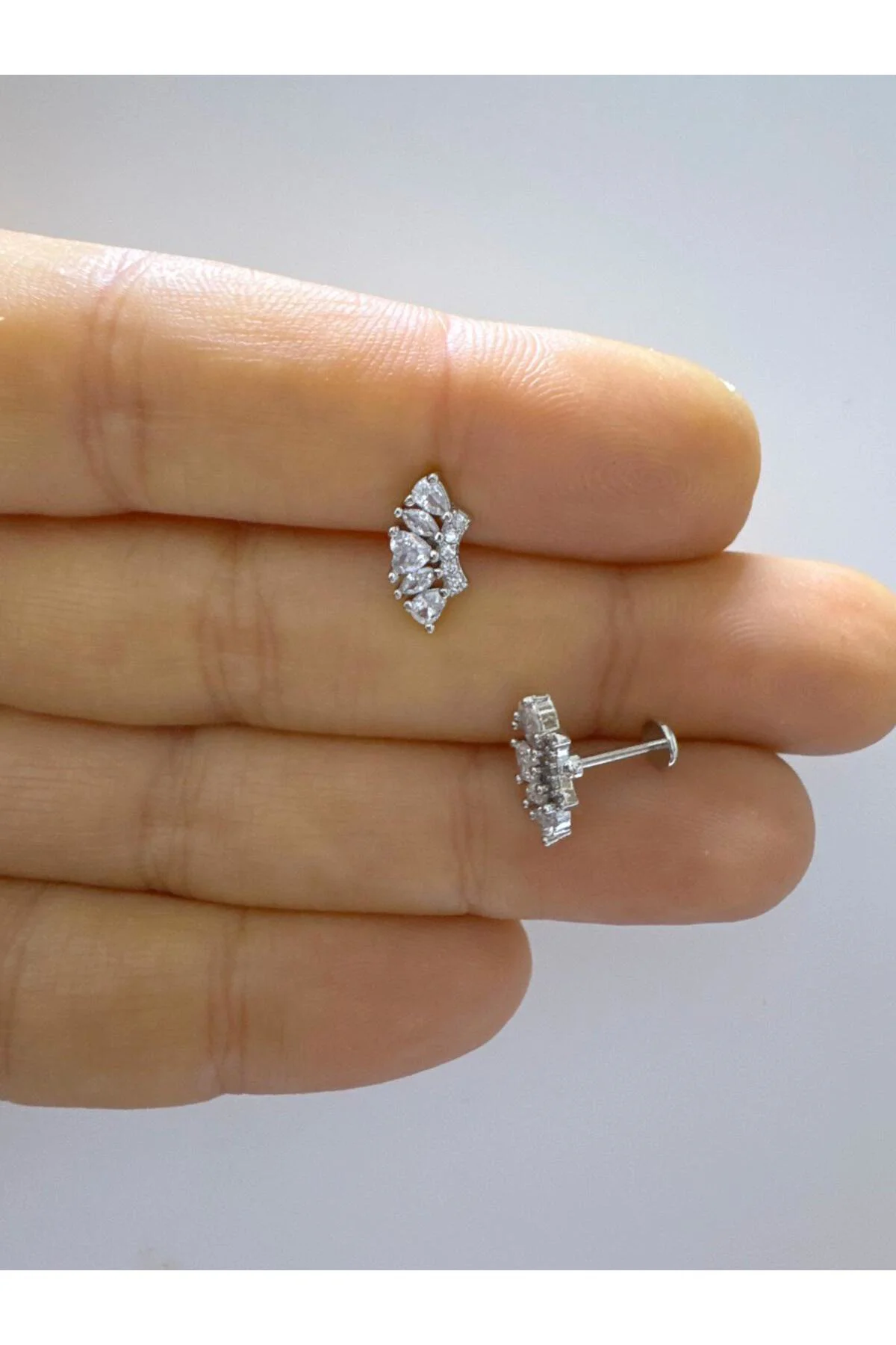 1 adet zirkon taşlı çelik helix tragus lobe conch uyumlu piercing