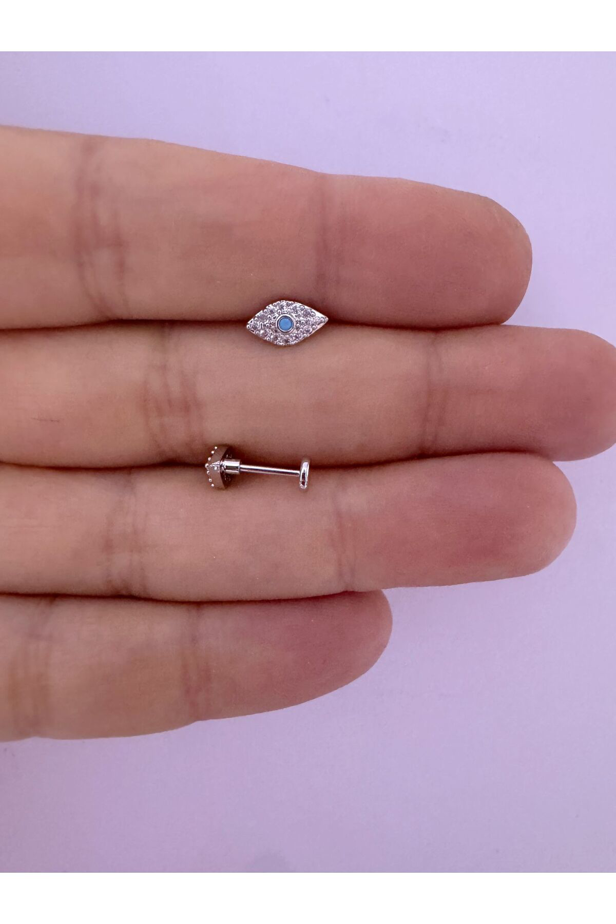 1 ADET ZİRKON TAŞLI NAZAR GÖZ TRAGUS HELİX LOBE UYUMLU PİERCİNG KÜPE