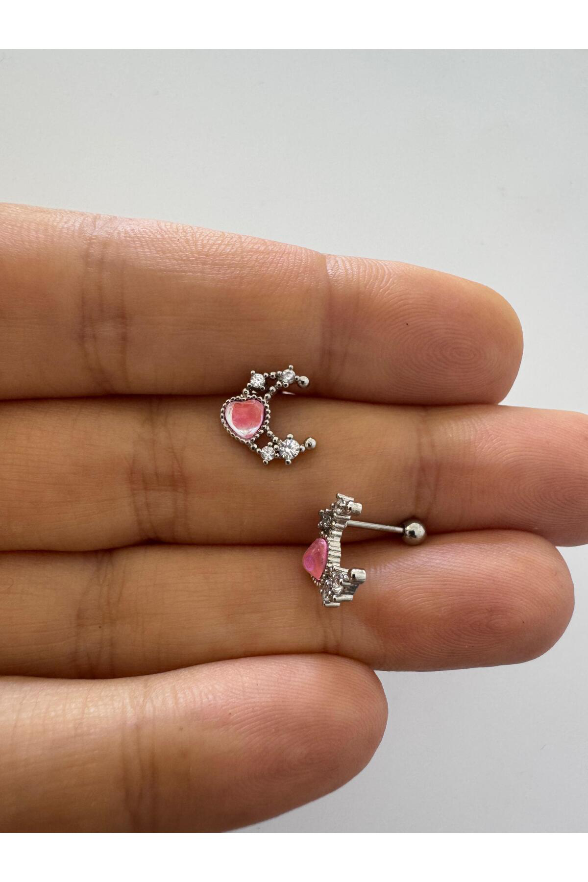 1 adet zirkon taşlı helix tragus lobe uyumlu piercing küpe