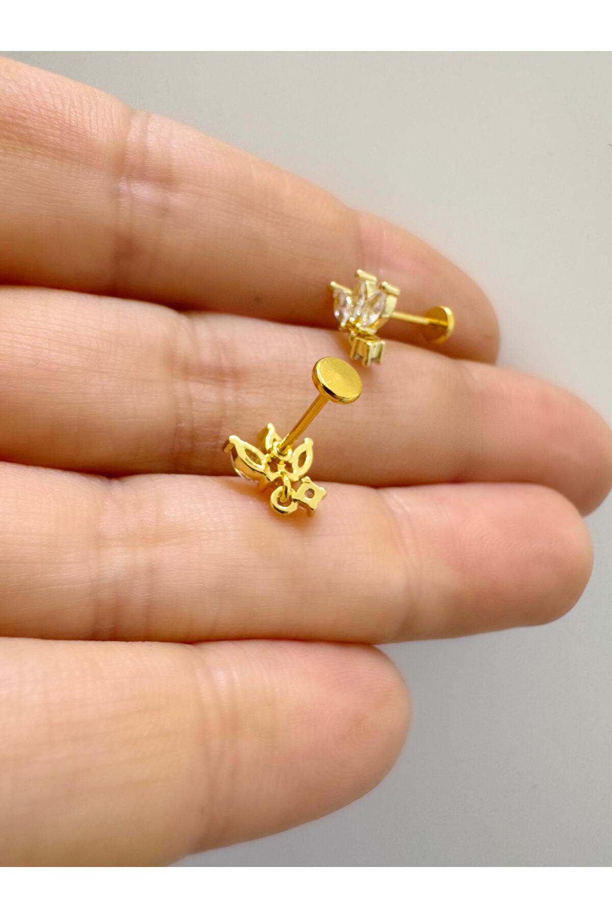 1 ADET ZİRKON TAŞLI ARKASI DÜZ ÖNDEN TAKMALI TRAGUS HELİX LOBE CONCH UYUMLU PİERCİNG KÜPE Fiyatı, Yorumları ve Özellikleri