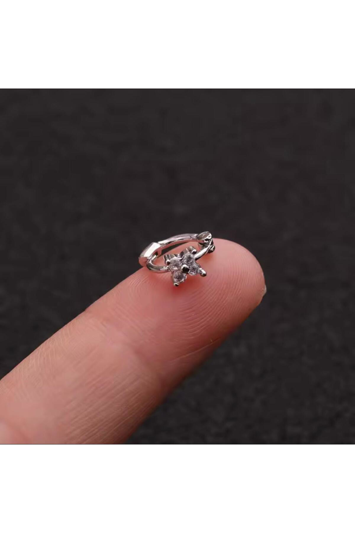 1 ADET ZİRKON TAŞLI ÇİÇEK MİNİ HALKA TRAGUS PİERCİNG