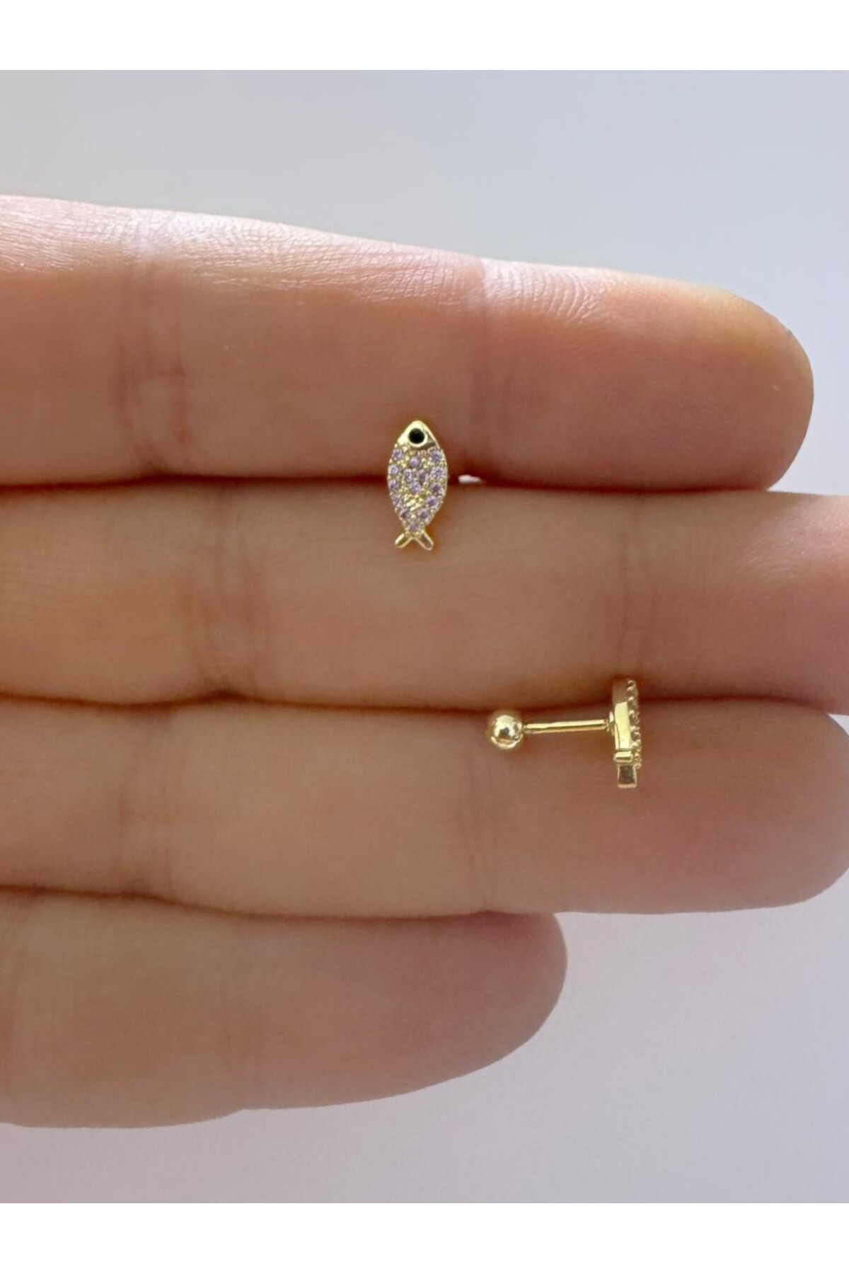 1 adet zirkon taşlı balık tragus helix lobe uyumlu piercing
