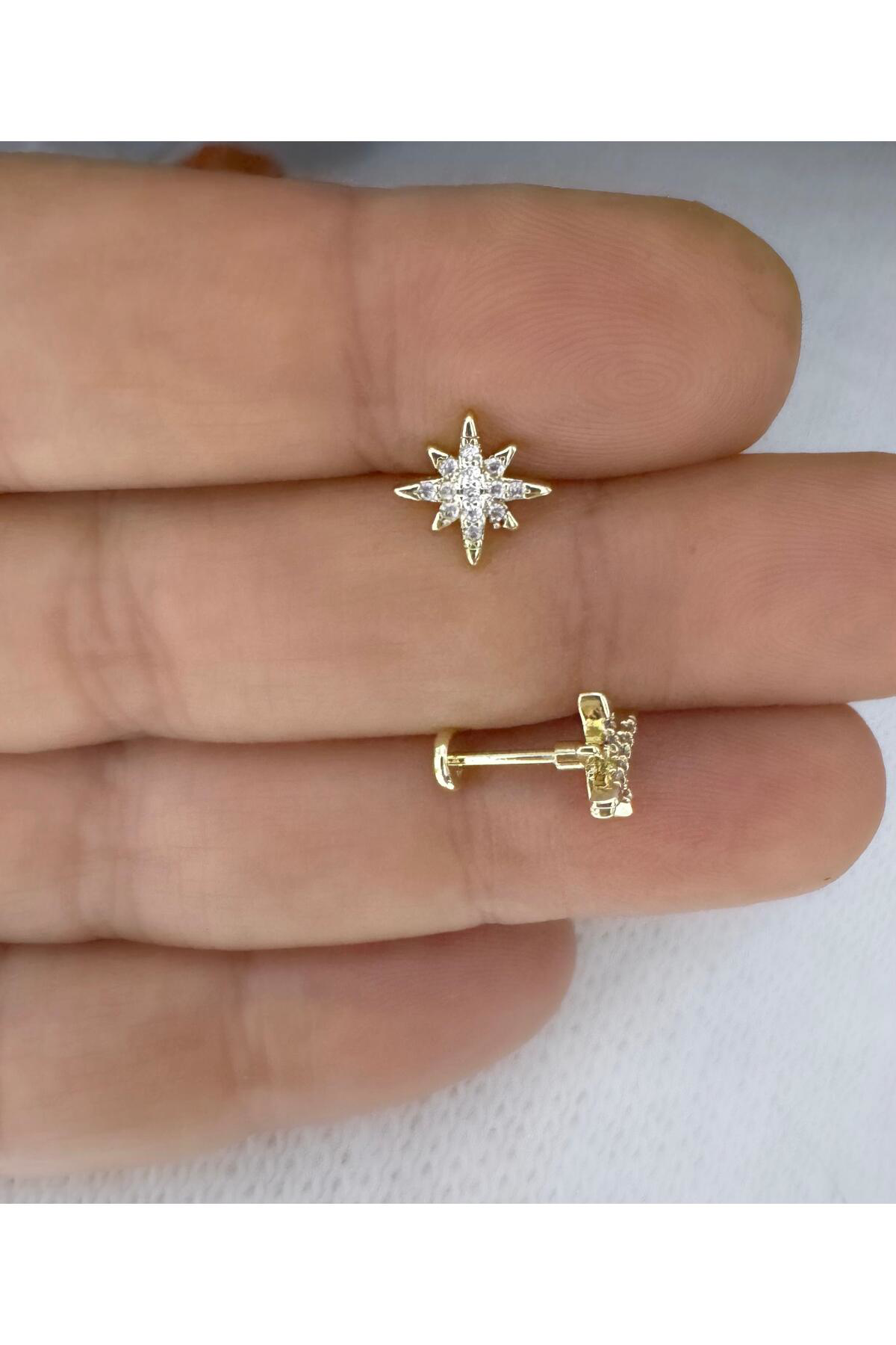 1 ADET ZİRKON TAŞLI TRAGUS HELİX LOBE UYUMLU PİERCİNG