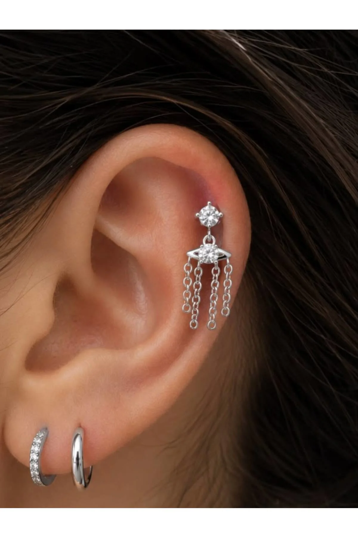 1 ADET ZİRKON TAŞLI ZİNCİR SALLANTILI HELİX FLAT LOBE UYUMLU PİERCİNG Fiyatı, Yorumları ve Özellikleri