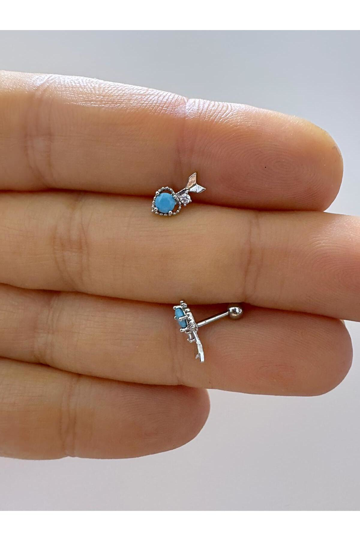 1 ADET ZİRKON TAŞLI KALP OK TRAGUS HELİX LOBE UYUMLU PİERCİNG