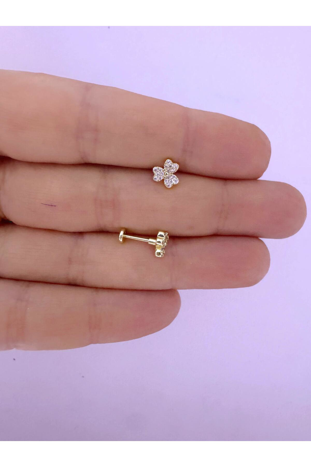 1 ADET ZİRKON TAŞLI ZARİF TRAGUS HELİX LOBE FLAT UYUMLU PİERCİNG 