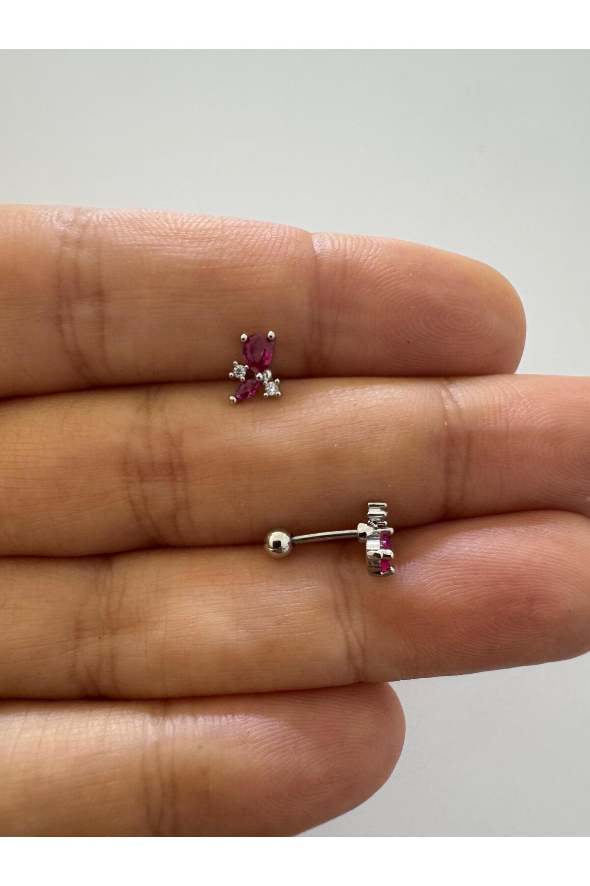 1 adet zirkon taşlı helix tragus lobe uyumlu piercing küpe
