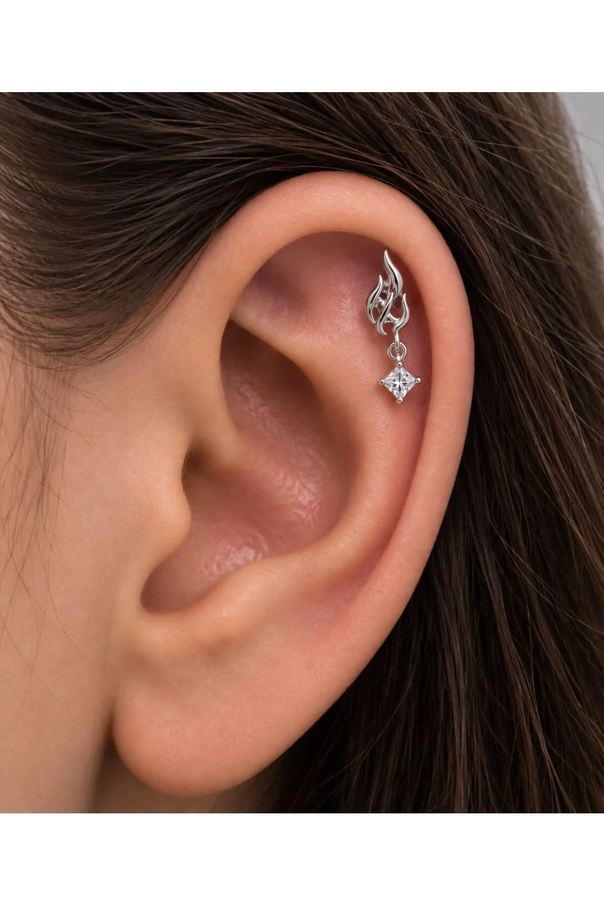 1 ADET ZİRKON TAŞLI TRİBAL MODEL HELİX TRAGUS LOBE FLAT UYUMLU PİERCİNG