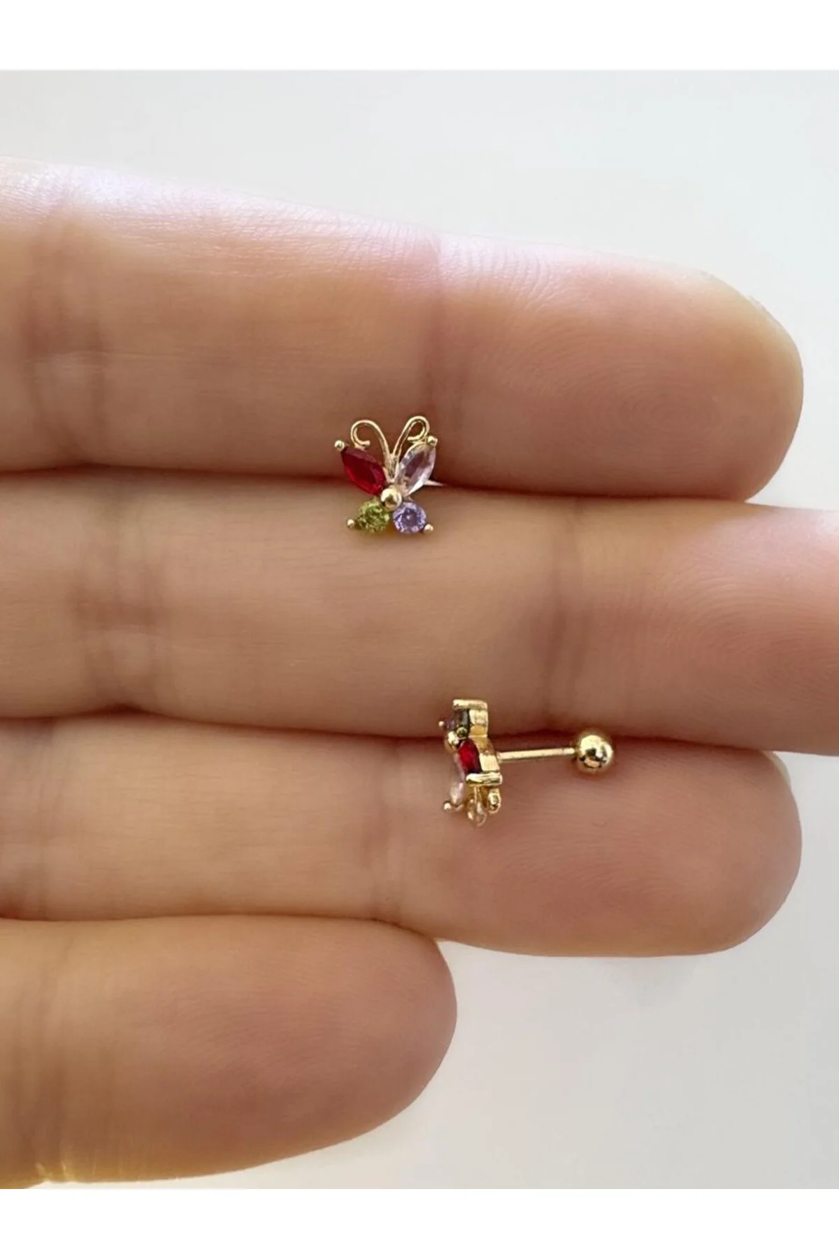 1 ADET ZİRKON TAŞLI kelebek ÇELİK TRAGUS HELİX LOBE UYUMLU PİERCİ
