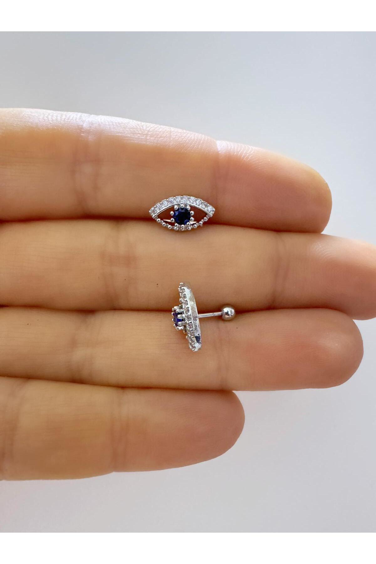 1 adet zirkon taşlı göz şeklinde helix lobe flat uyumlu piercing