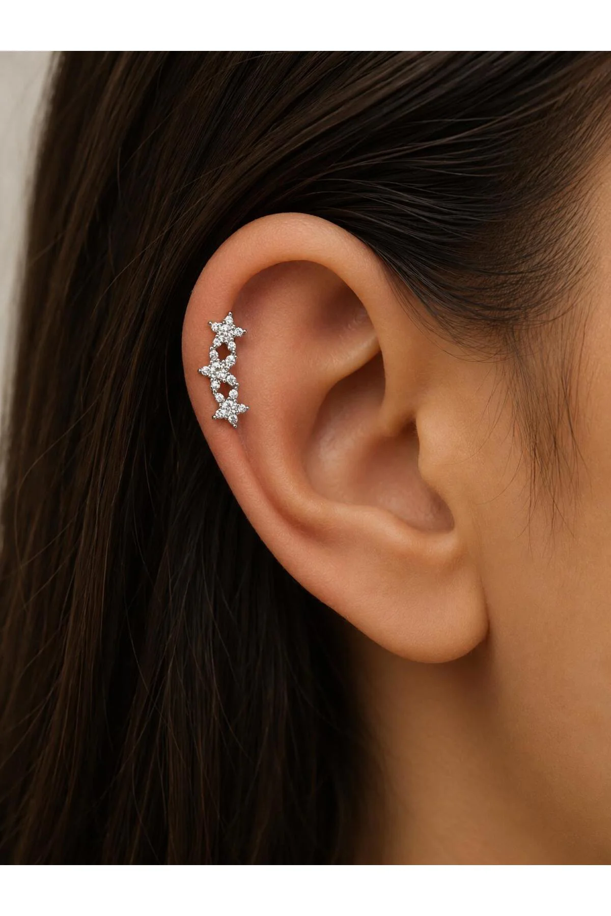 1 adet zirkon taşlı çelik tragus helix lobe conch uyumlu piercing