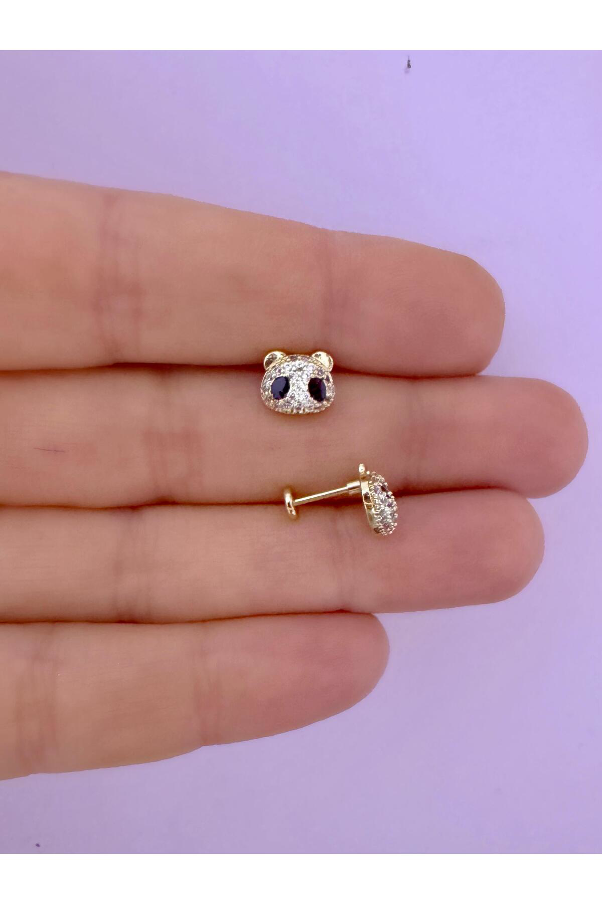 1 ADET ZİRKON TAŞLI PANDA TRAGUS HELİX LOBE UYUMLU PİERCİNG KÜPE