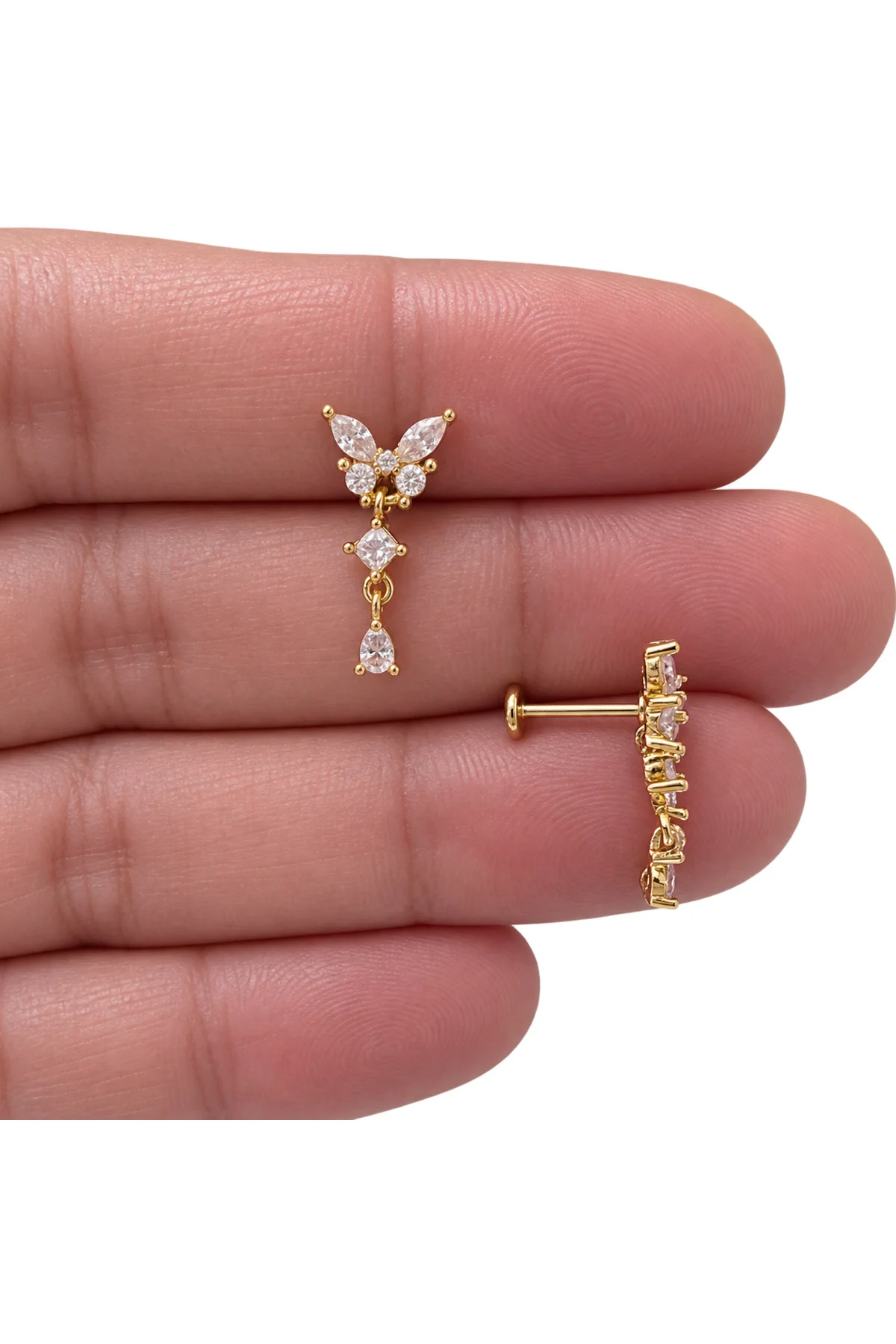 1 ADET ZİRKON TAŞLI KELEBEKLİ HELİX TRAGUS FLAT UYUMLU PİERCİNG Fiyatı, Yorumları ve Özellikleri