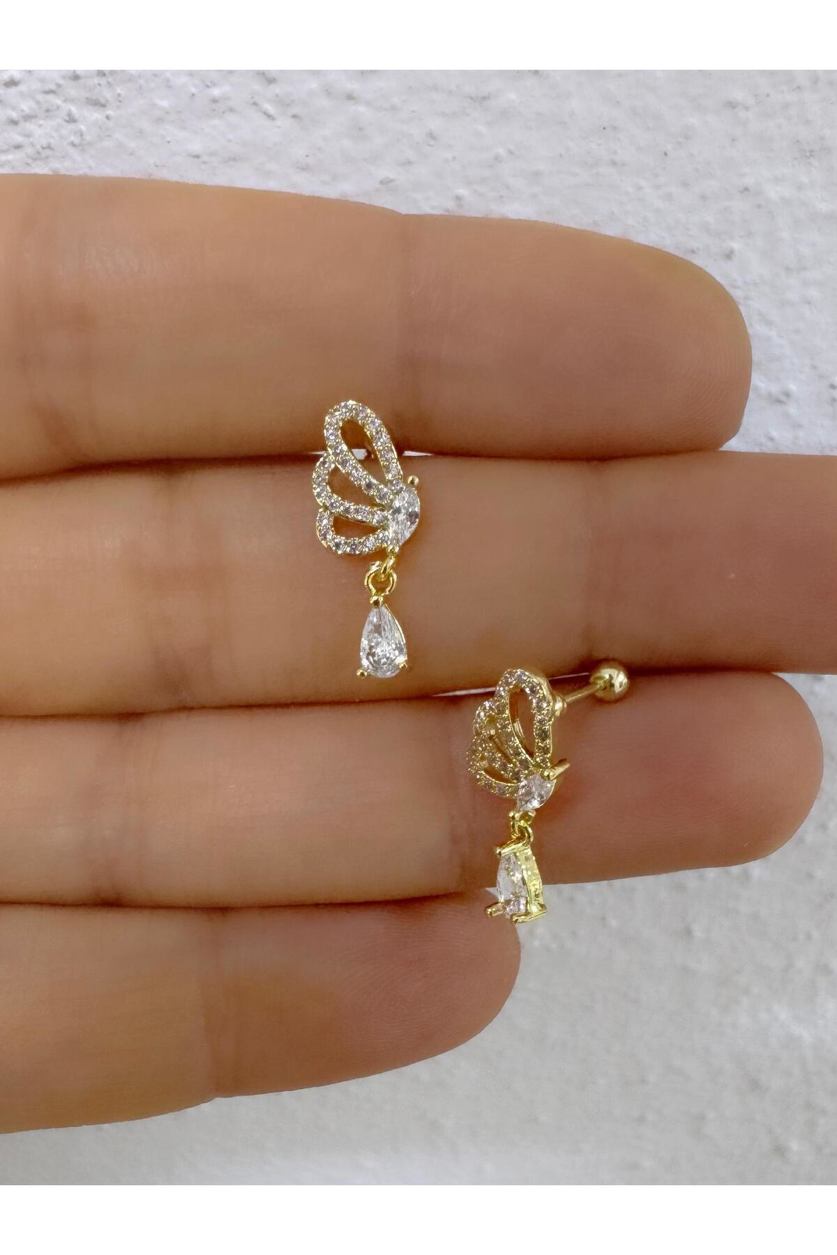 1 adet zirkon taşlı damla sallantılı sağ kulak uyumlu tragus kıkı